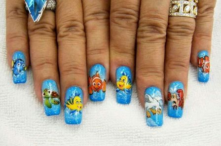 Disney Little Mermaid Nails og Finding Nemo Nails