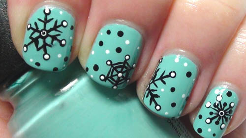 Polka Dotted Snowflake Nail Art