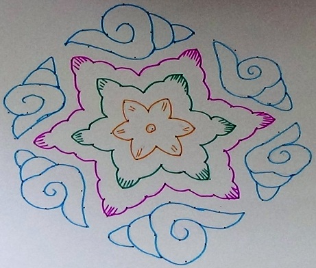 Stílusos 15 pontos virágos Rangoli Design