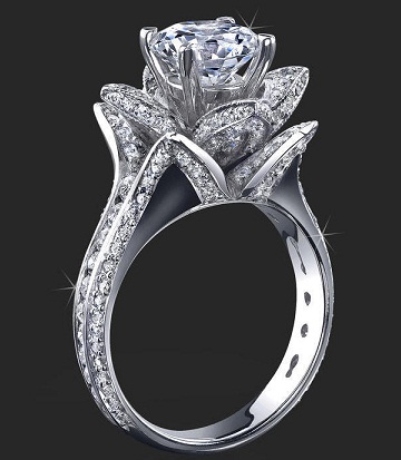 Lótusz stílusú gyémánt jegygyűrű
