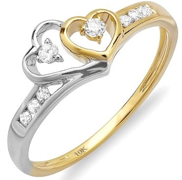 To hjerteformede diamant vielsesring