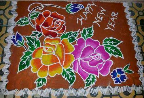 Floral nytår Rangoli -designs for 2021