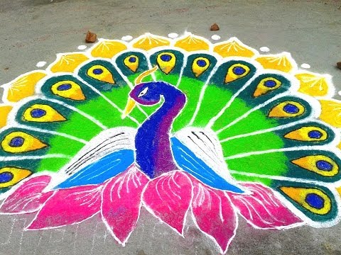 Hindu Rangoli Designs - påfugl sparer dagen