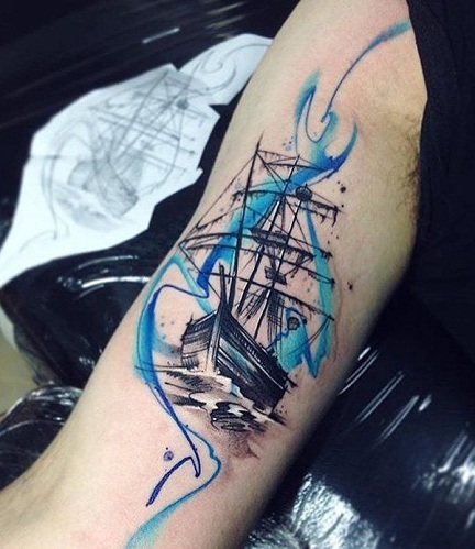 Blue Ship Tattoo