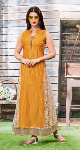 Party Wear Mango Yellow Kurti