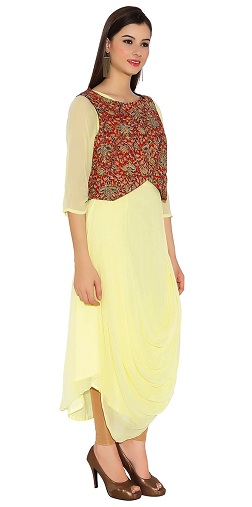 Asymmetrisk citrongul farve Kurta