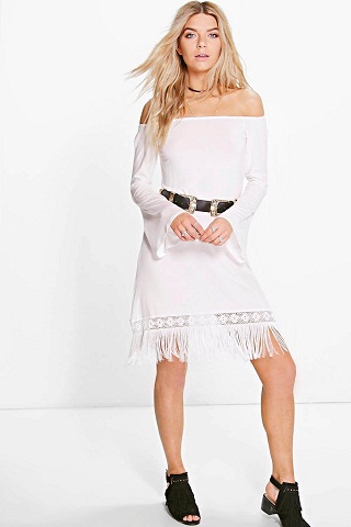 Off Shoulder Fringe Kjole