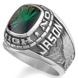 Személyre szabott ezüst gyűrű smaragddal férfiaknak