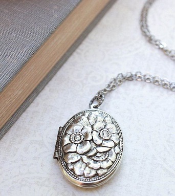 Vintage Design Locket vedhæng Sterling sølv lang kæde