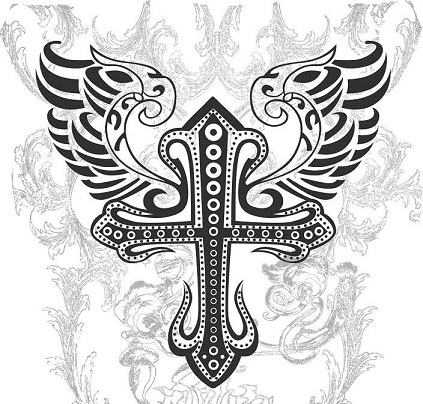 Celtic Tribal Cross Tattoo design med vinger