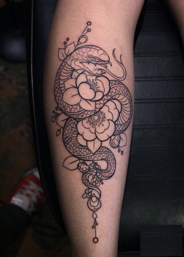 African American Snake and Flower Tattoo Design