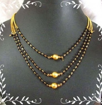 Three-Row sort perle Mangalsutra kæde