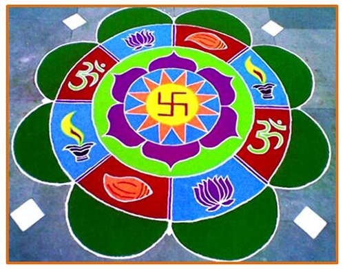 Hindu kézzel készített vallási Rangoli Design