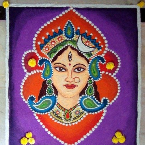 Durga Puja Rangoli - Festival Rangoli Designs