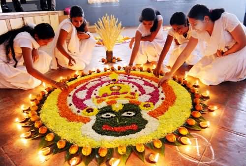 Shining In The Dark Onam Rangoli - Festival Rangoli Designs