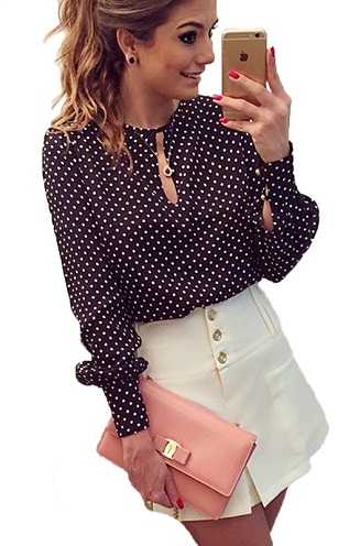 Polka Dot bluse med fuld ærme