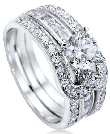 Háromrétegű ezüst gyémánt jegygyűrű