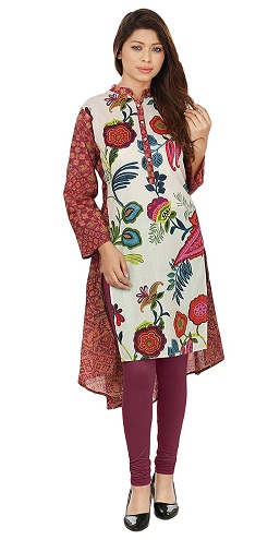 Blomsterprint Kurtas A-linje til kvinder
