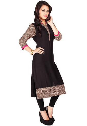 Sort Kurti med Animal Print