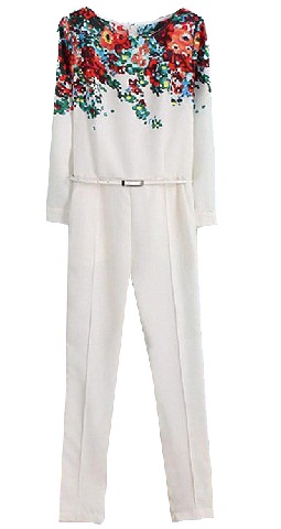 Hvide blomstret slanke jumpsuits til kvinder