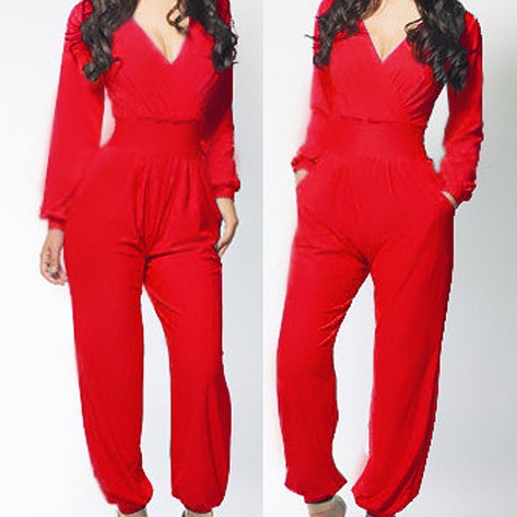 Rød langærmet jumpsuit