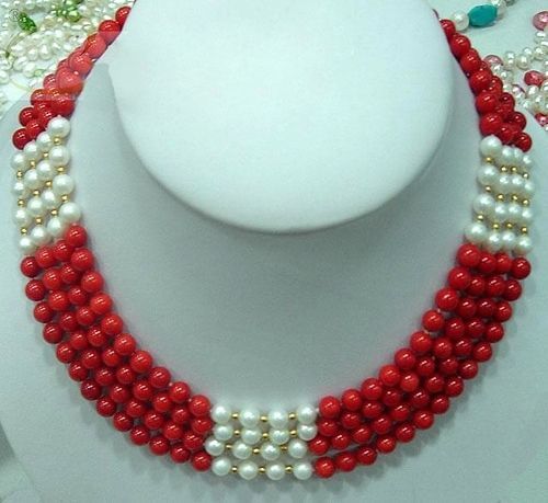 Rød Coral Pearl halskæde
