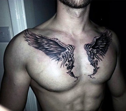 Wings Style Collar Bone Tattoo