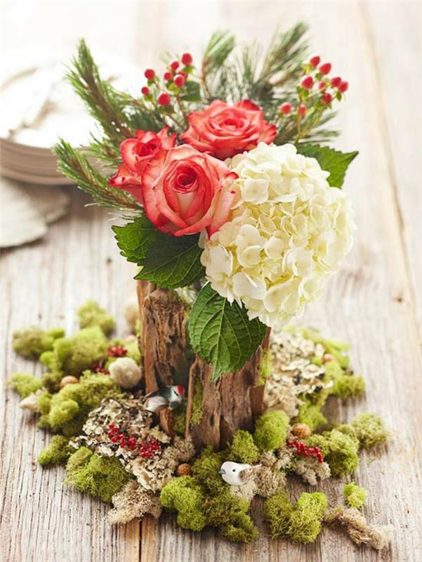 Tee oma adventtijärjestely joulupöytäkoristeille, koristele kukkia maalaismaisella tyylillä