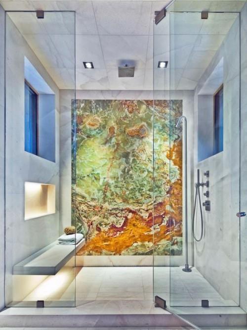 Korostusseinä moderni seinäsuunnittelu minimalistinen kylpyhuone muotoilu katseenvangitsija marmoriseinä