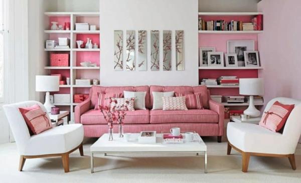 Pölyinen vaaleanpunainen seinäväri väri design seinät nojatuolin lattiavalaisin