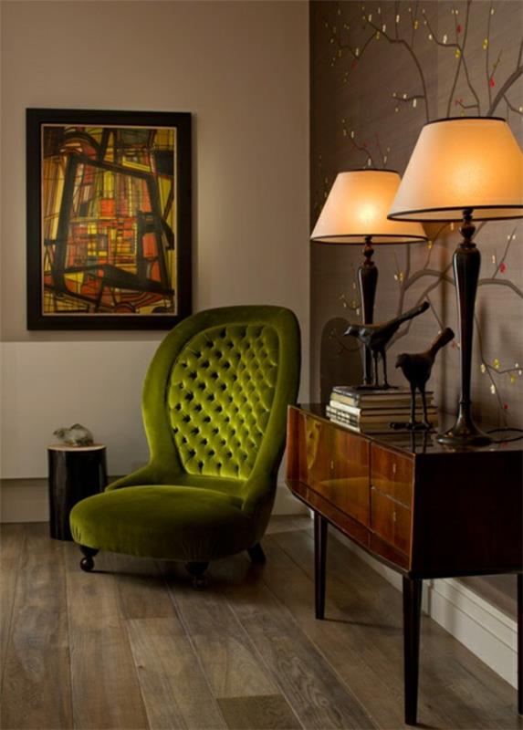 Art deco -huonekalut vihreä nojatuoli