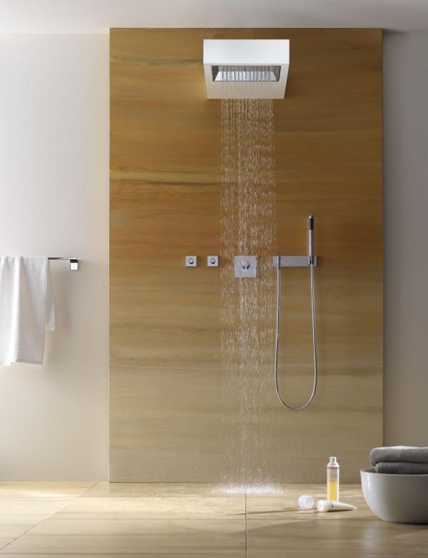 Kylpyhuoneen hanat ja tarvikkeet suihku puuseinän suunnittelukisko