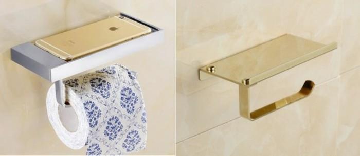 Kylpyhuoneen tarvikkeet WC -paperiteline WC -paperiteline, jossa matkapuhelimen pidike