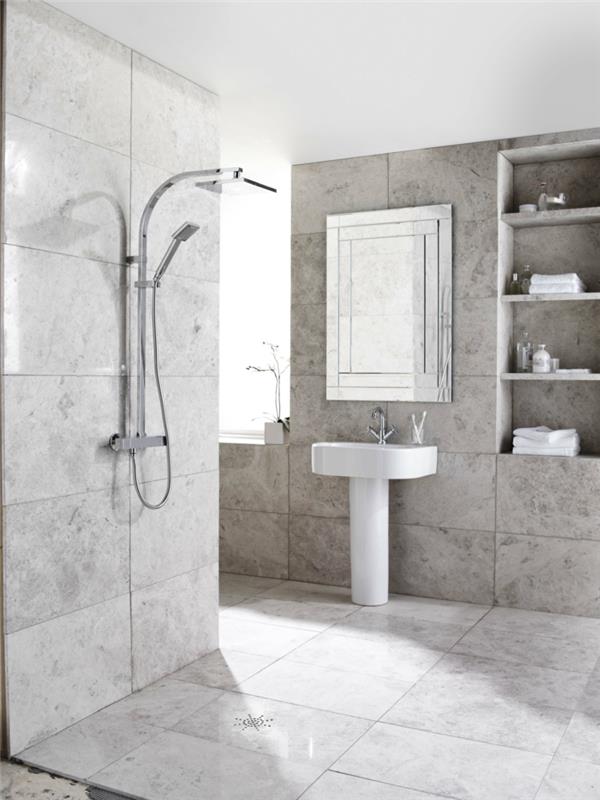 Kylpyhuoneen kalusteet kylpyhuoneen laatat harmaa travertiinilaatat moderni kylpyhuone