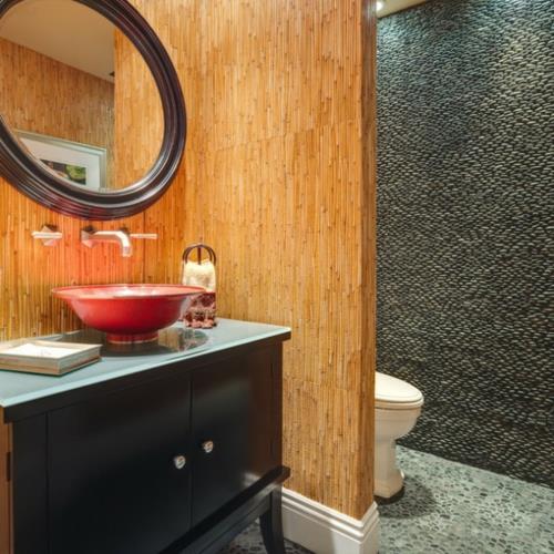 Kylpyhuoneen mallit Aasialaisen tyylin väliseinä Bambu -wc Musta pohjakaappi