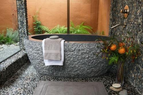 Aasialaistyylinen kylpyhuone suunnittelee kivistä kylmää vaikutusta