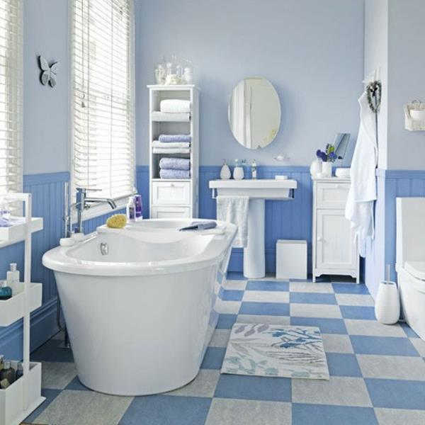 Kylpyhuone laatta ideoita sininen valkoinen kylpyamme