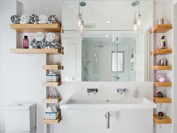 seinähyllyt kylpyhuoneen seinälle design puu pyyhkeet peili