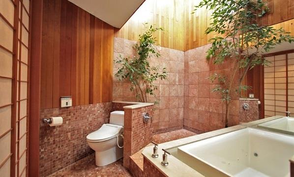 Kylpyhuone aasia kylpyamme wc kasvit ruukut