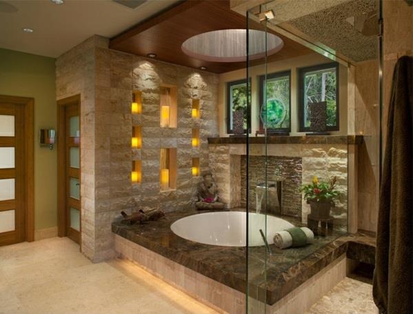 Kylpyhuone Aasian luonnonkivinen takka -amme