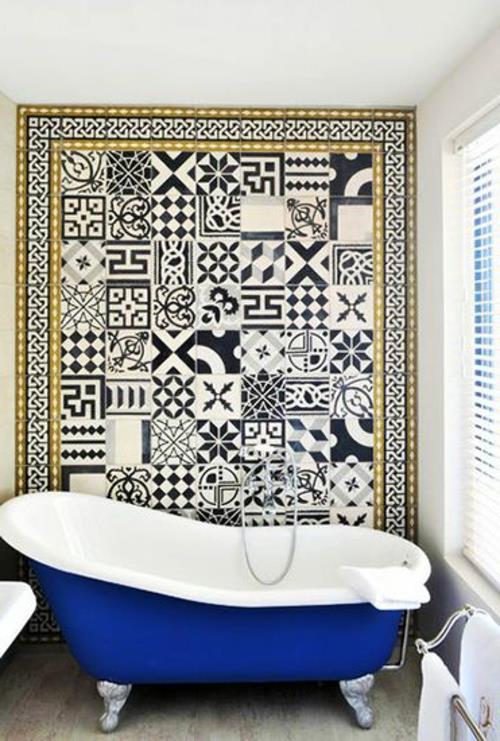 geometrinen kuvio kylpyhuone ja kylpyhuone laatat sininen