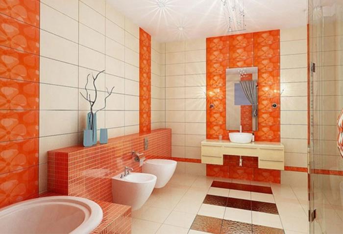 Kylpyhuone ideoita puu suunnittelu oranssi
