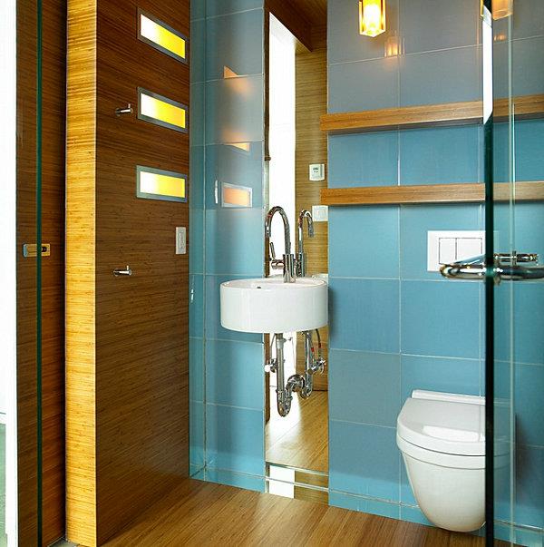 Kylpyhuonetarvikkeet ja kylpyhuonekalusteet puinen seinän muotoinen pesuallas sininen