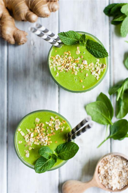 Basilikan tuore tuoretta basilikaa smoothie inkiväärillä ja vihanneksilla
