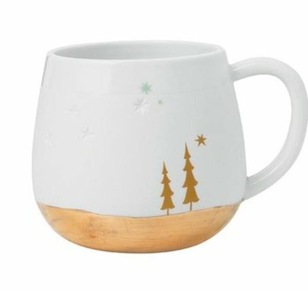 valkoiset keltaiset kuuset Moderni joulukoristeellinen teekuppi