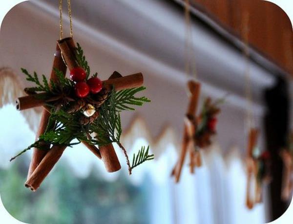 Käsityöideoita ikkunan joulukoristeisiin kanelia