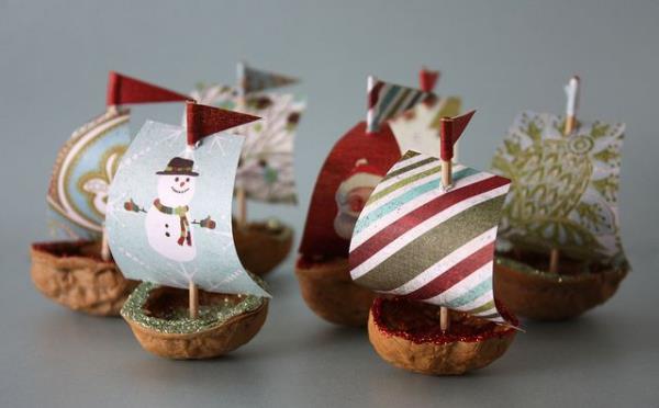 Käsityöt saksanpähkinöillä jouluna eikä vain - ideoita ja ohjeita veneet purjeveneitä