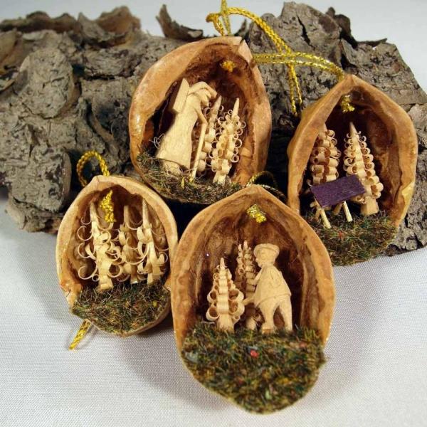 Käsityöt saksanpähkinöillä jouluna eikä vain - ideoita ja ohjeita puu -minifiguureista