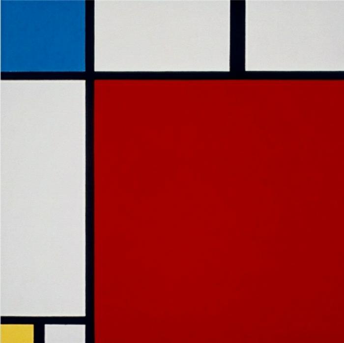 Bauhaus -tyylinen Piet Mondrian -koostumus punainen keltainen sininen