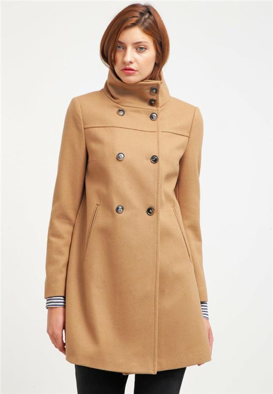 Benetton talvitakki naiset beige villatakki seisova kaulus